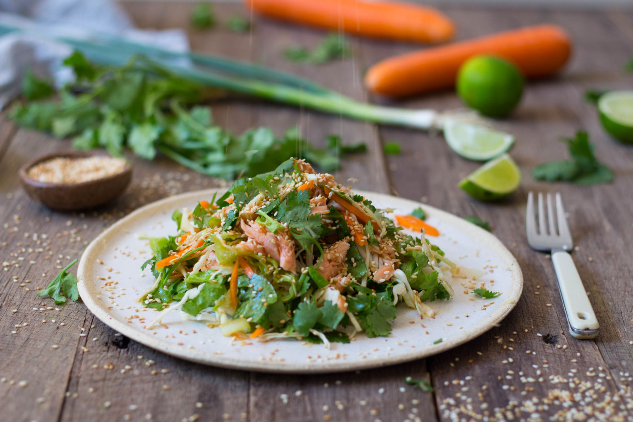 asian-slaw-salad-with-smoked-trout-and-lime-tamari-dressing-recipe